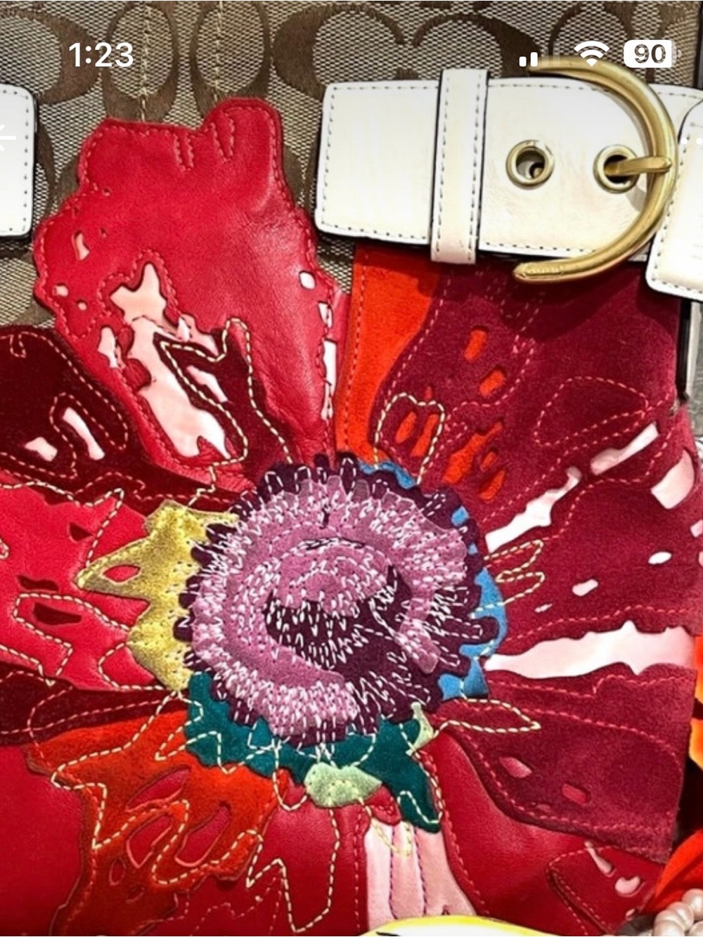 Coach Signature Canvas Shoulder Bag with Red Floral Applique limited edition - Picture 2 of 12